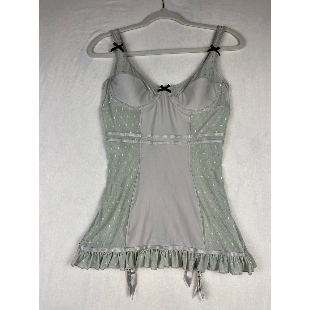 Victorias Secret Sexy Little Things Sage Green Swiss Dot Babydoll Garter Top 36C